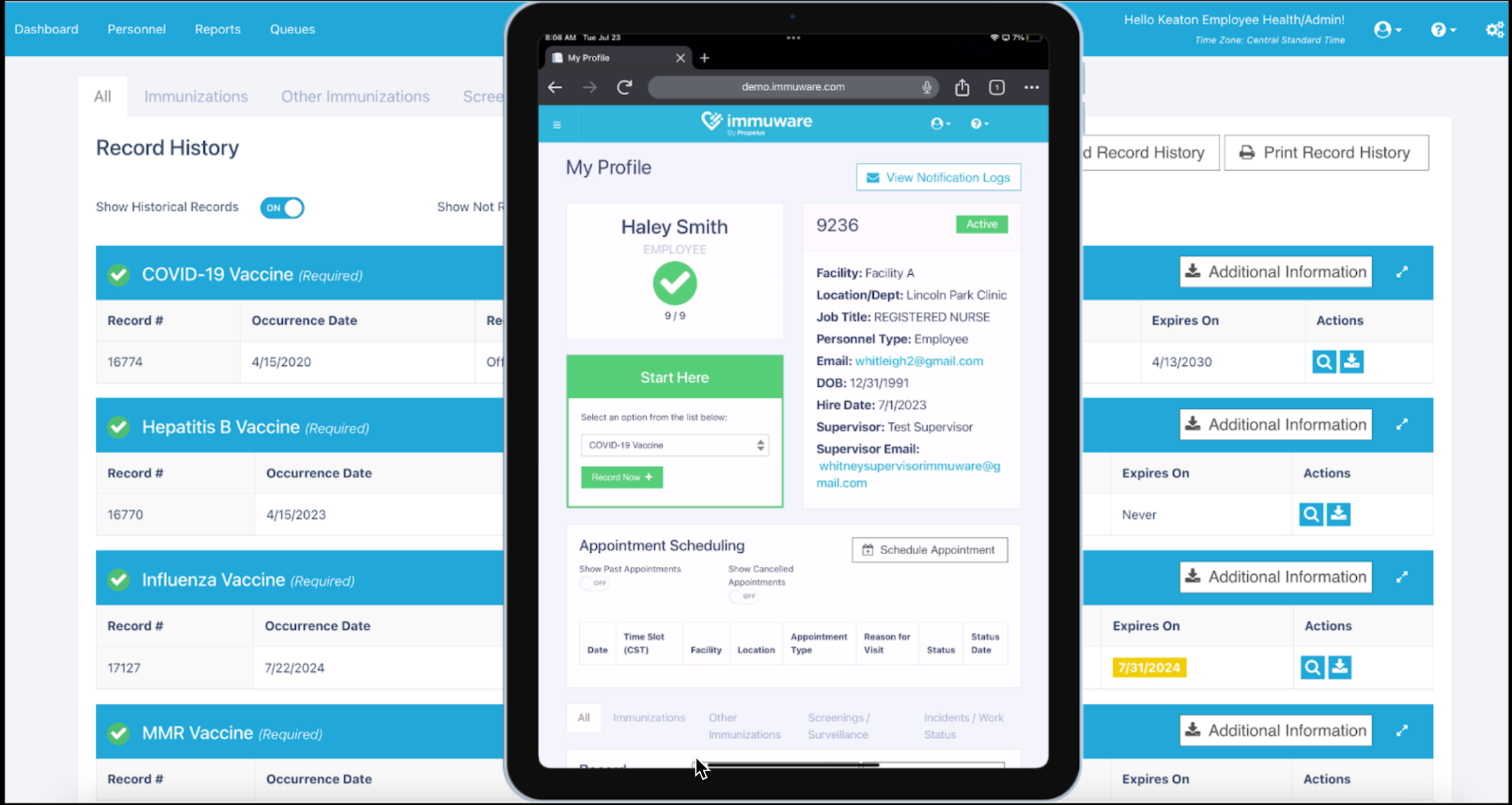 Immuware employee self service portal example